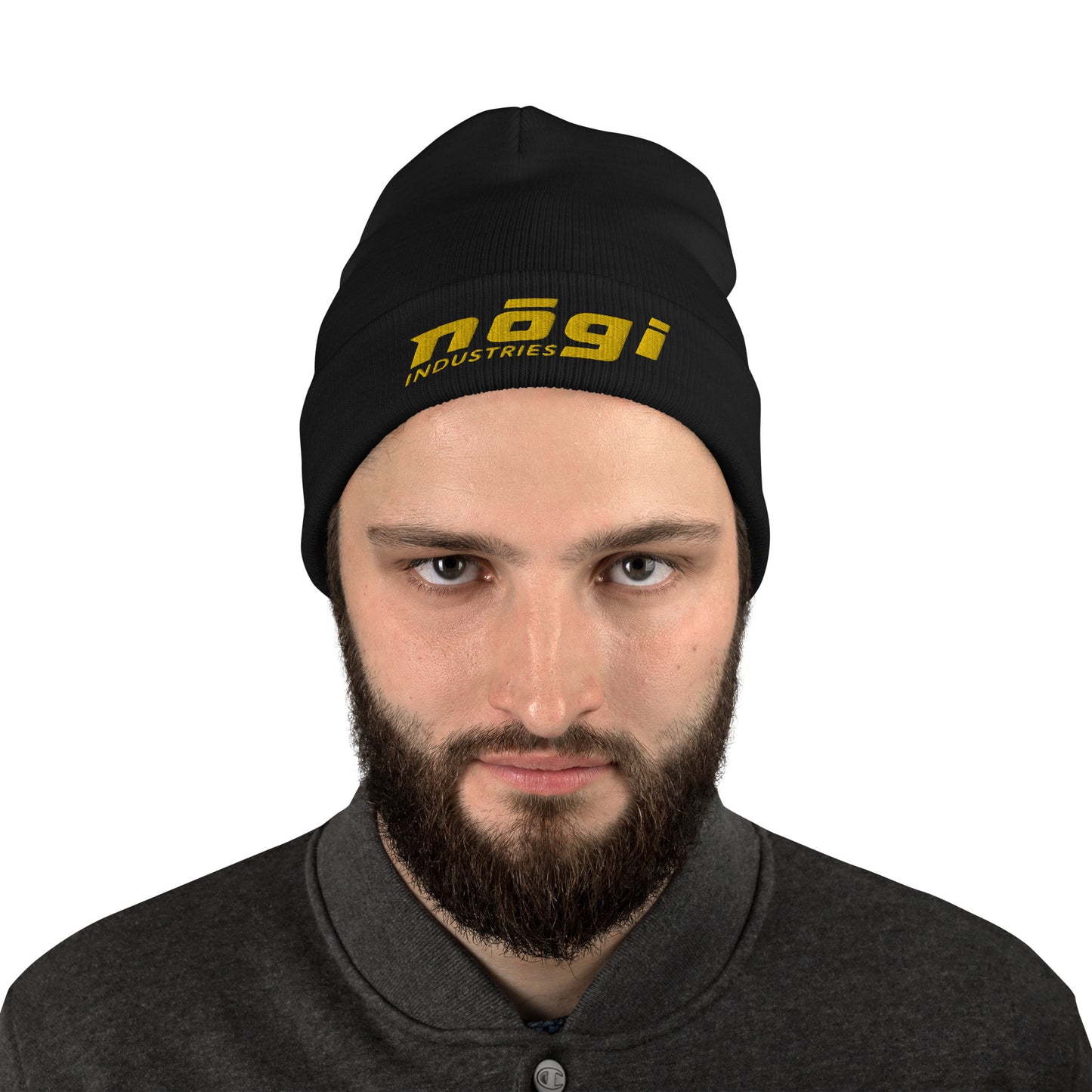 Embroidered Beanie w Puff Logo (Black & Gold)