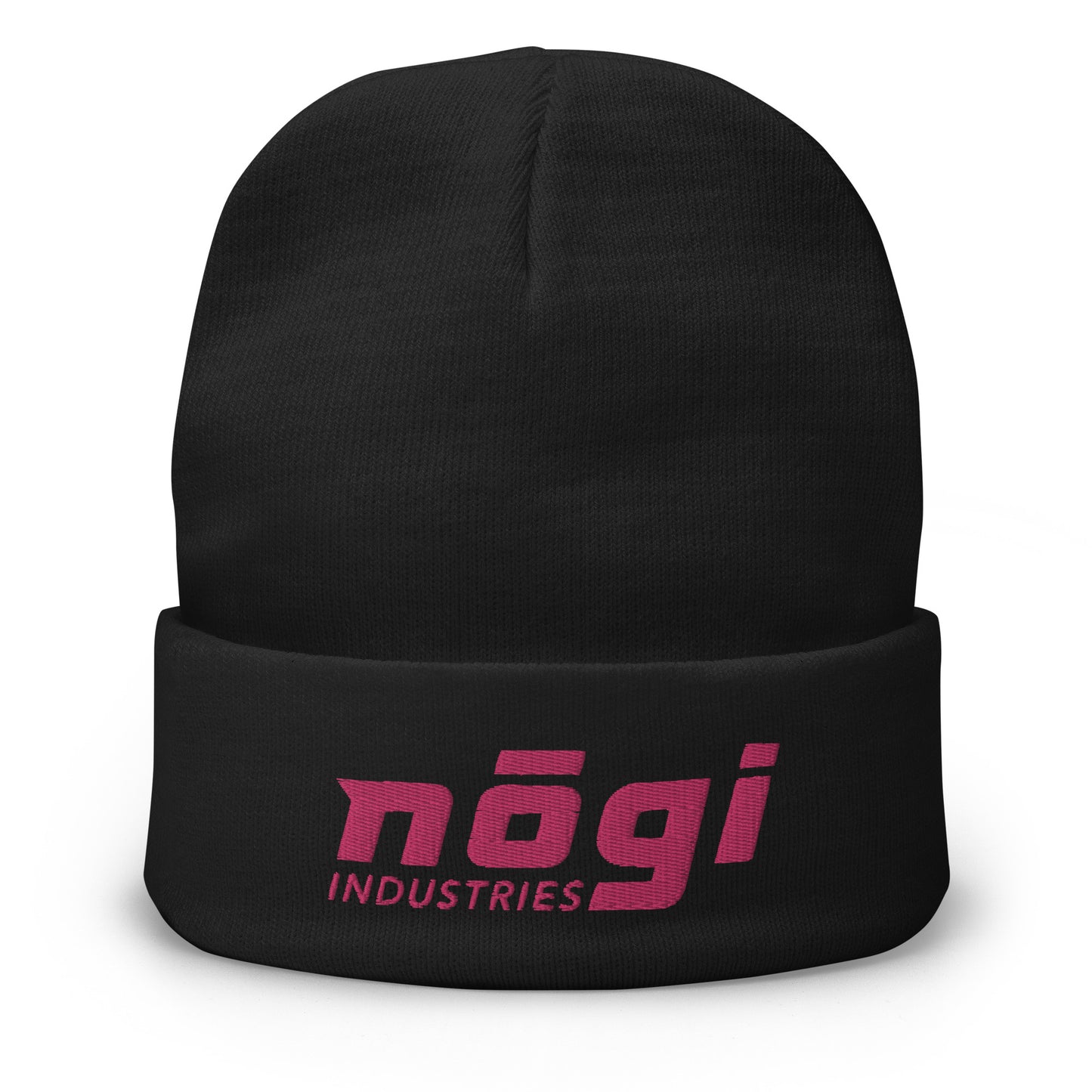 Embroidered Beanie w Puff logo (Black & Pink)