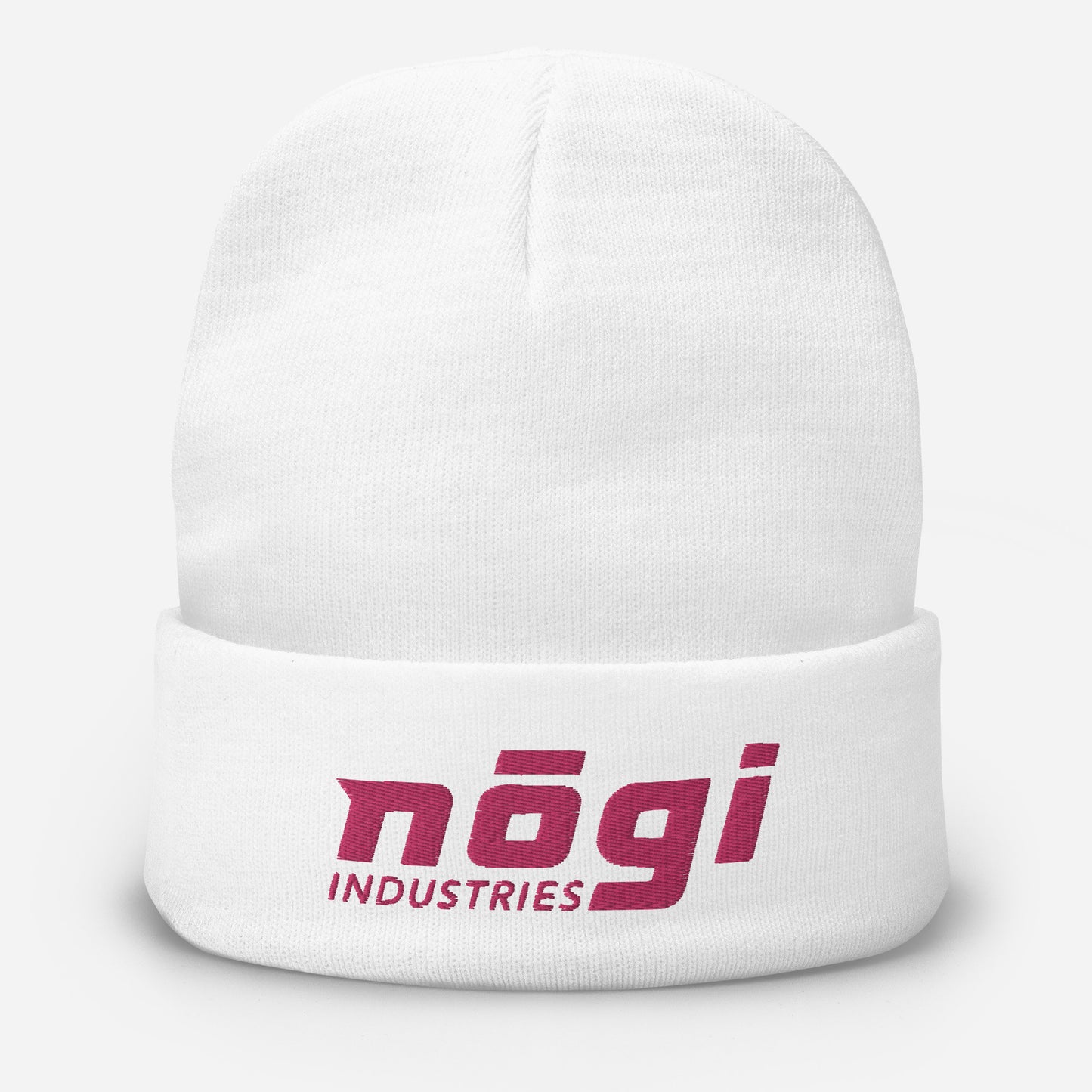 Embroidered Beanie w Puff logo (White w Pink)