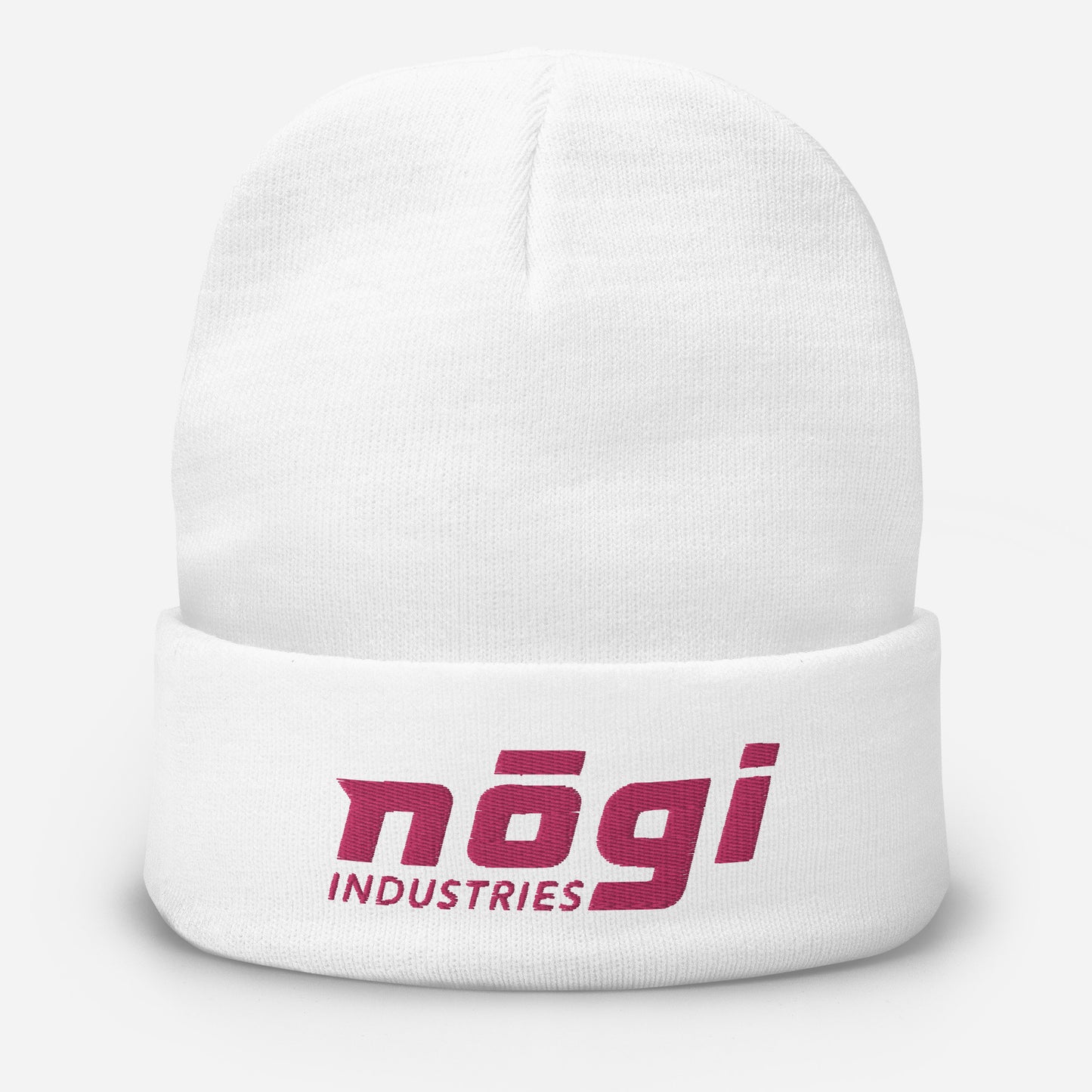 Embroidered Beanie w Puff logo (White w Pink)