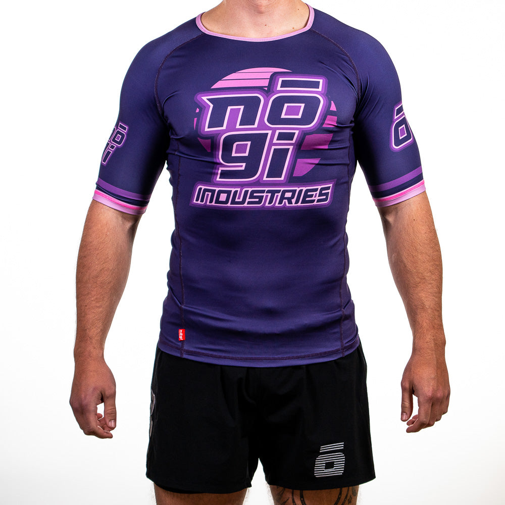 '7Four Short Sleeve Rank Rash Guard Purple Front View