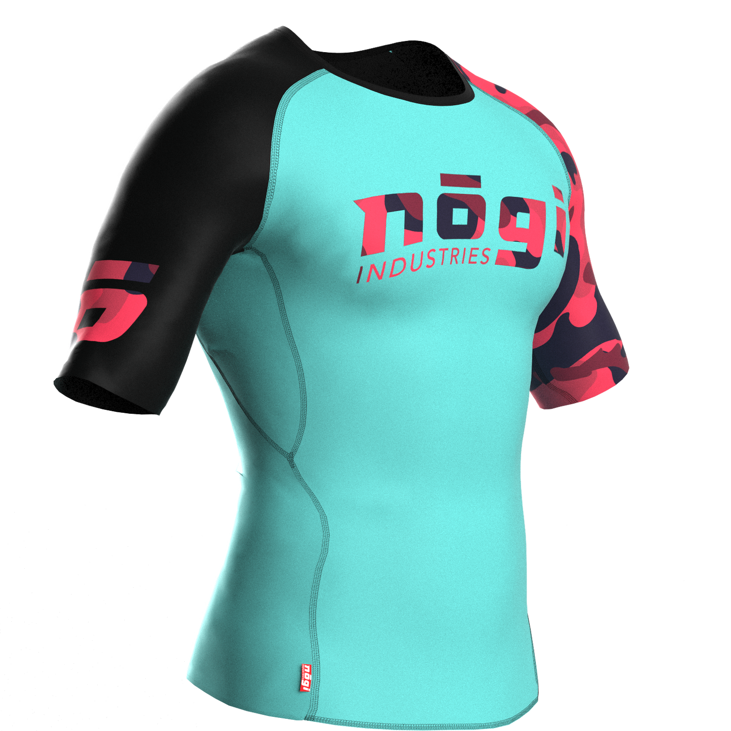 Recall Camo Short Sleeve Rash guard Teal with Red Camo Right