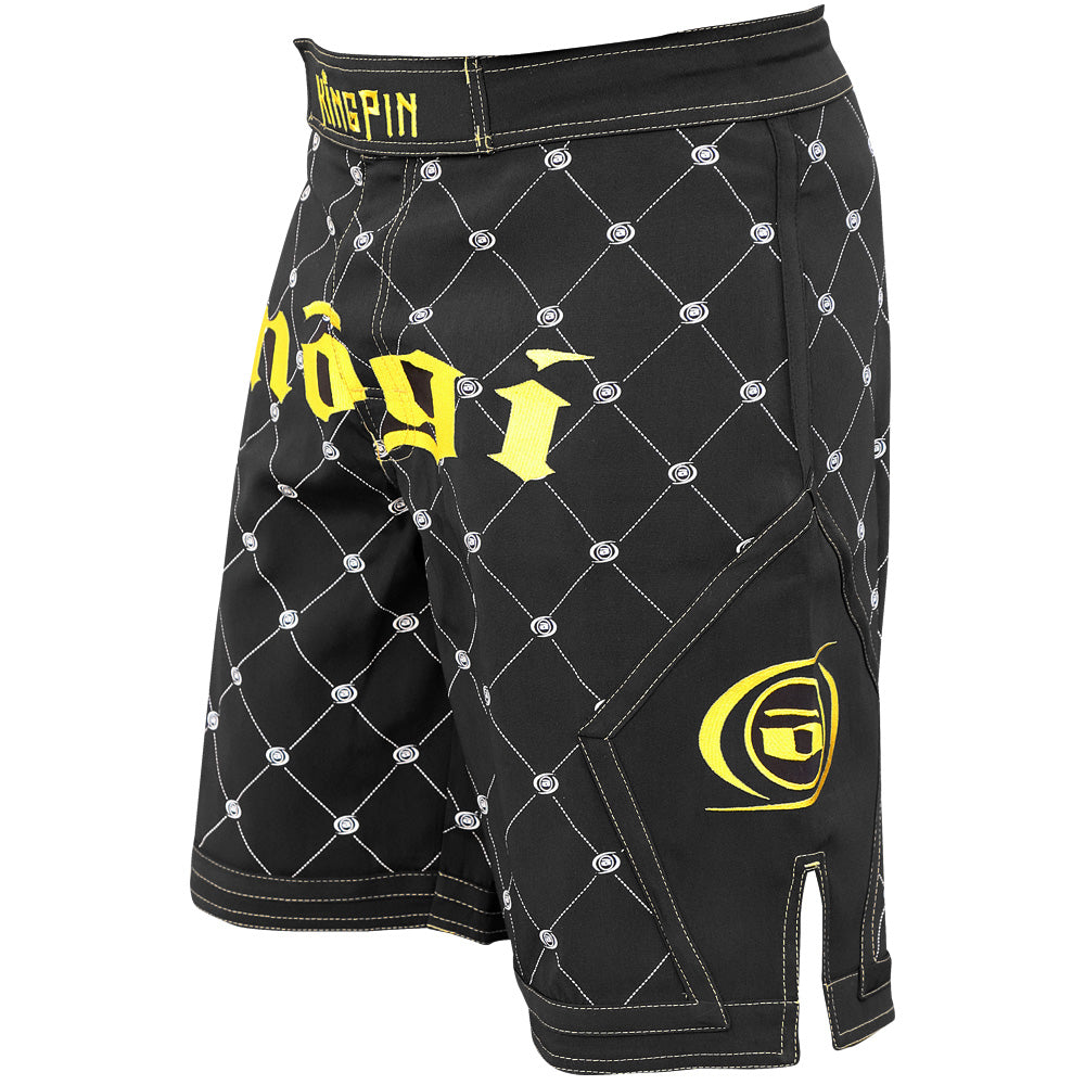 Nogi Kingpin mma fight shorts black and gold Left