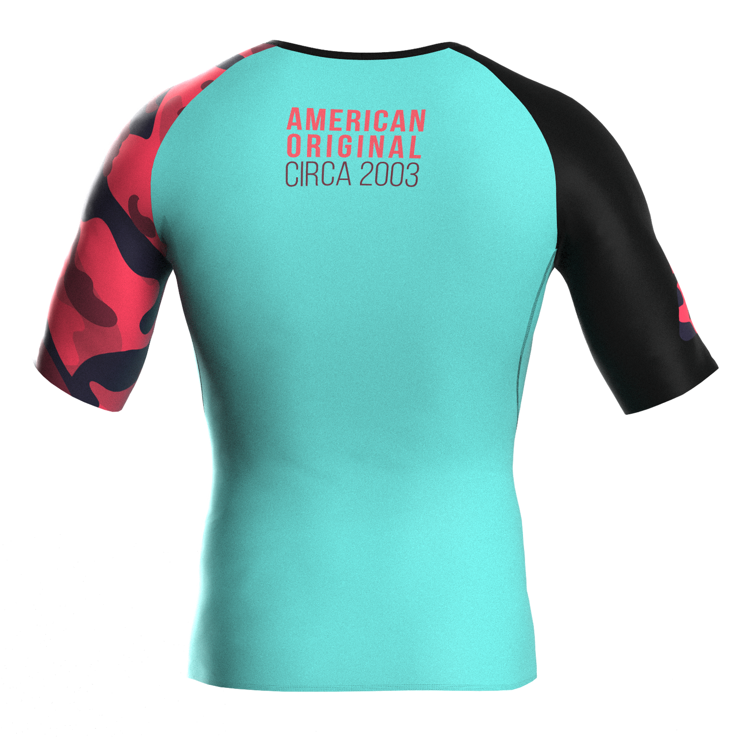 Recall Camo Short Sleeve Rash guard Teal with Red Camo Back