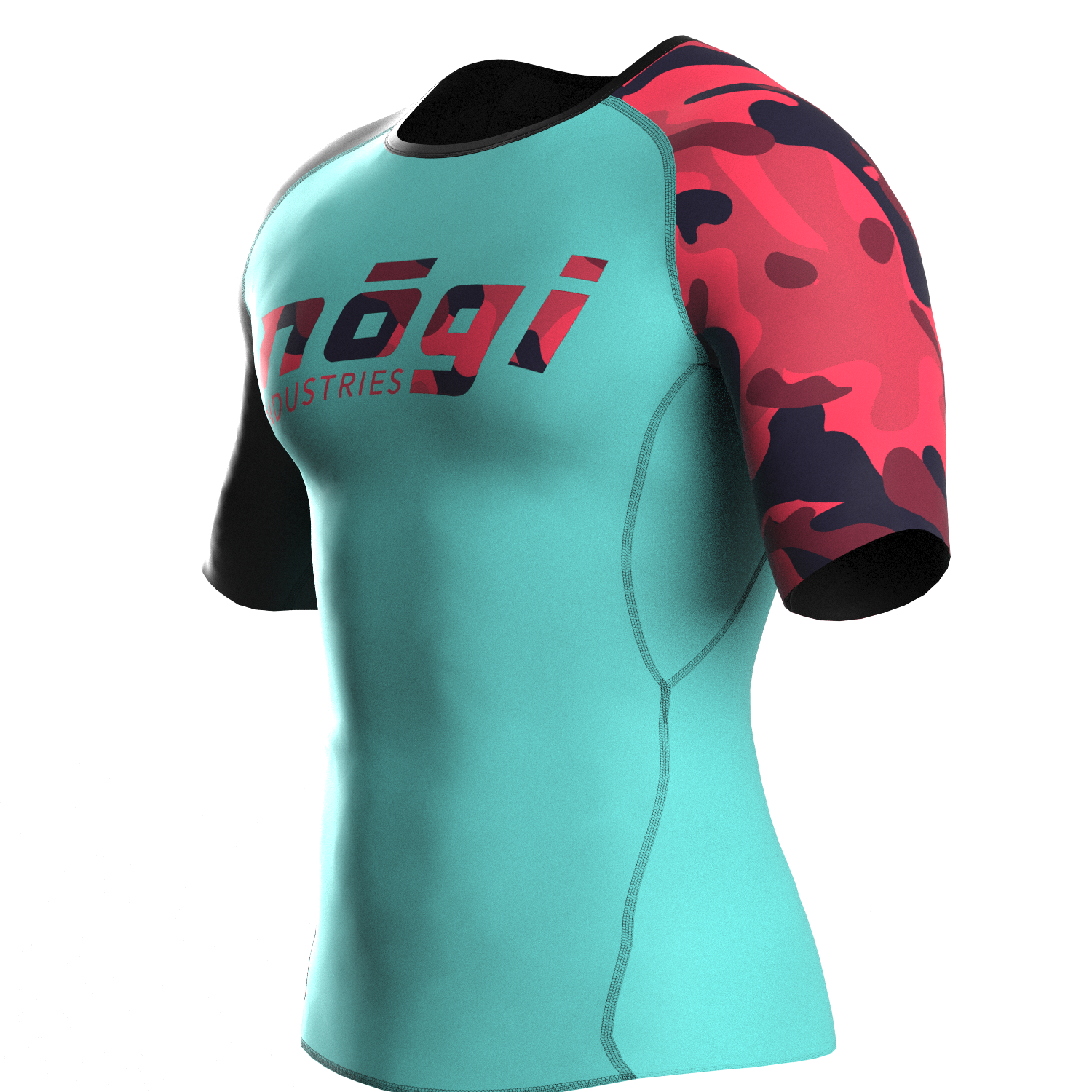 Recall Camo Short Sleeve Rash guard Teal with Red Camo Left