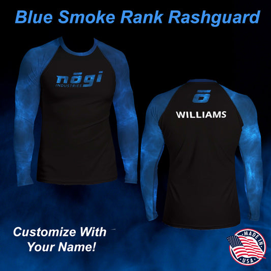 Blue Smoke Rank Long Sleeve Rashguard (Semi Custom) Made in USA