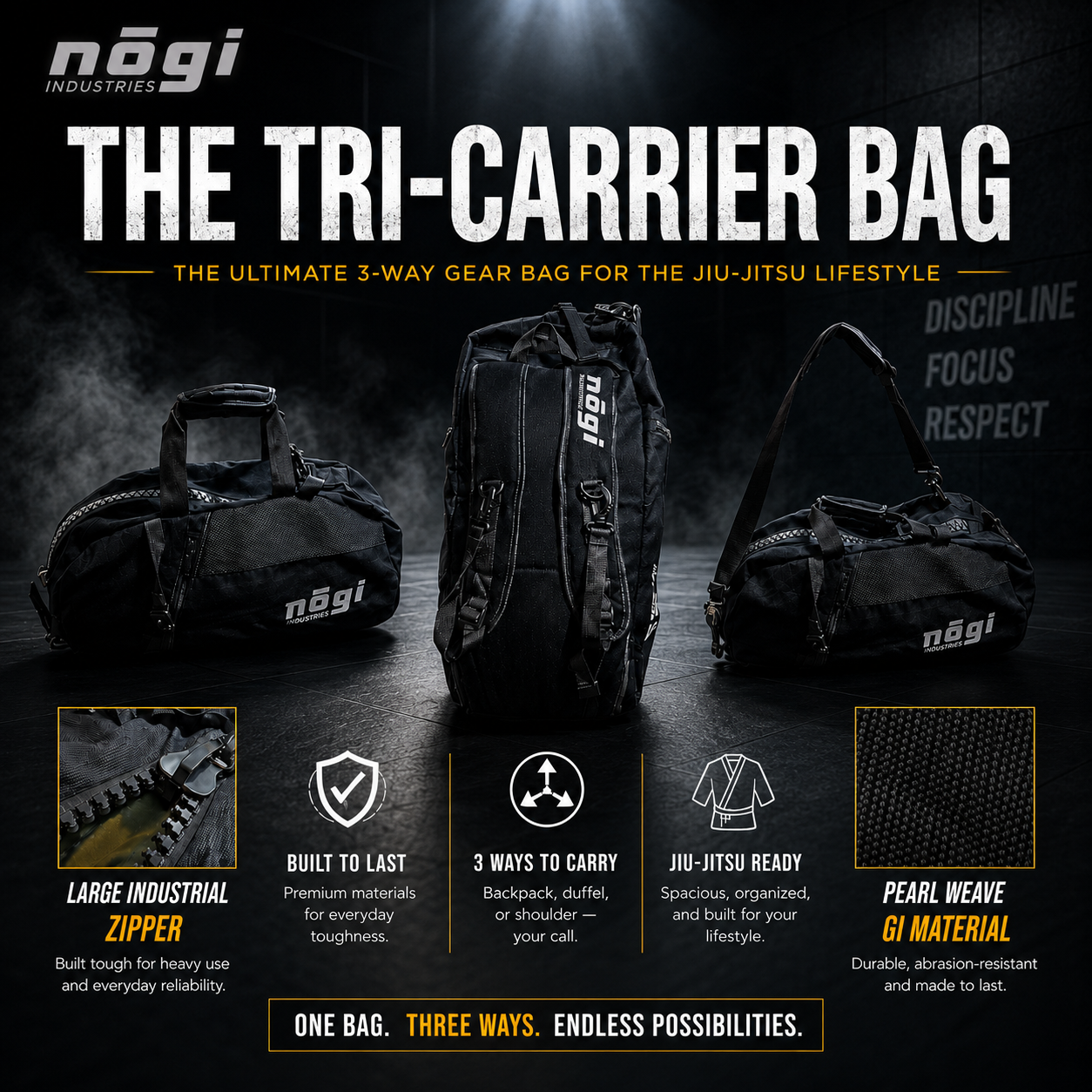 The Tri-Carrier Convertible Large Gear Bag - BLACK