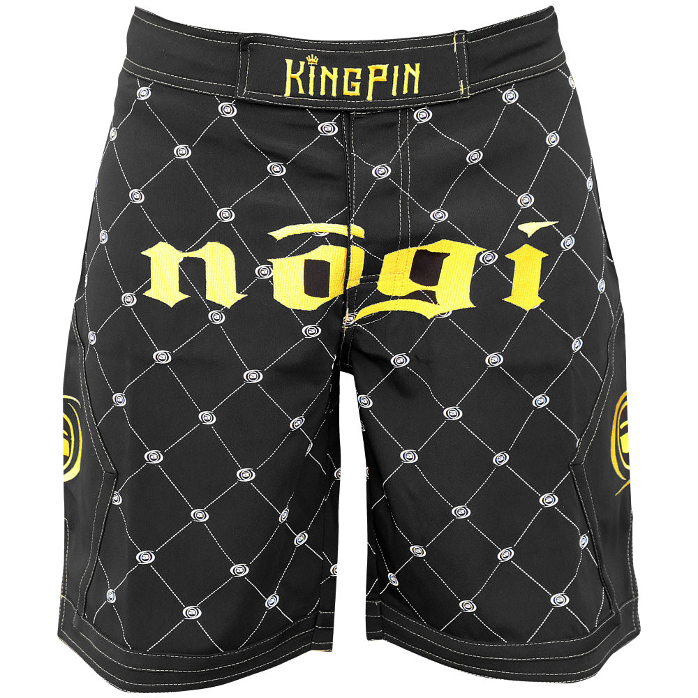 Nogi Kingpin mma fight shorts black and gold Front