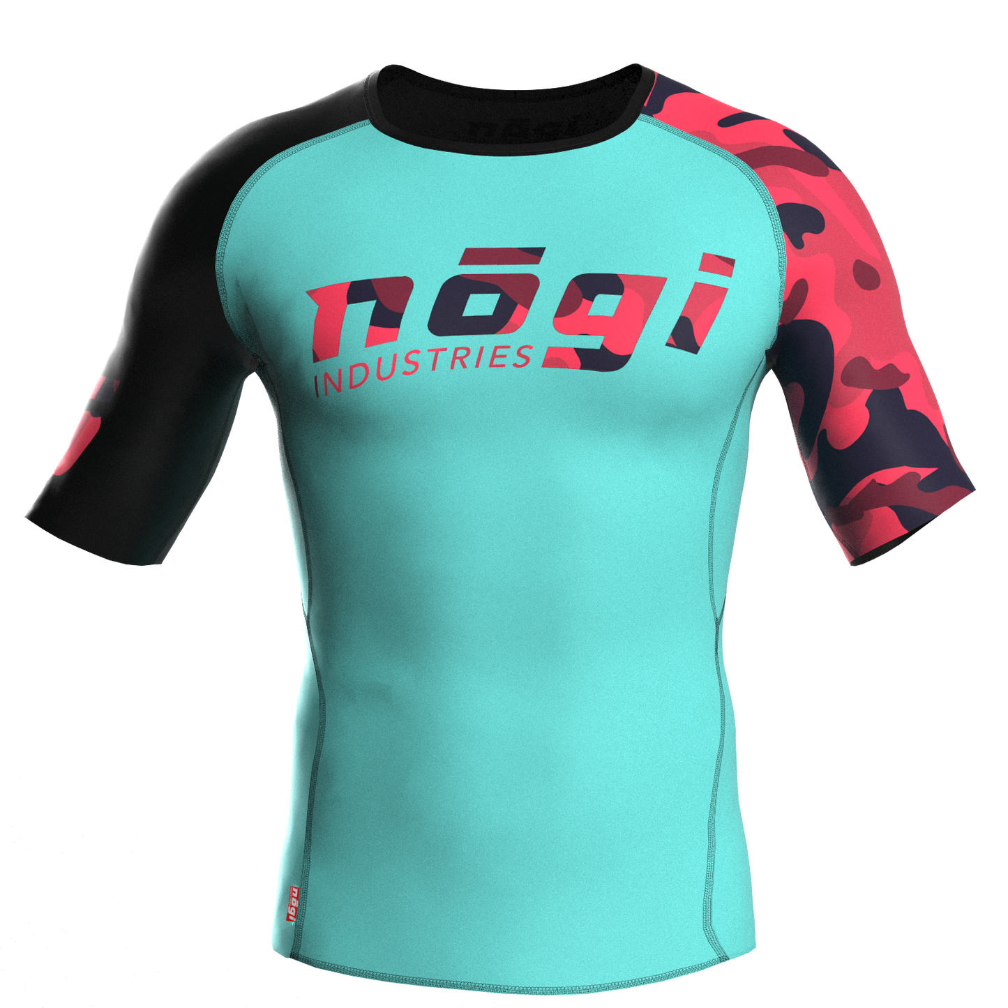 Recall Camo Short Sleeve Rash guard Teal with Red Camo Front