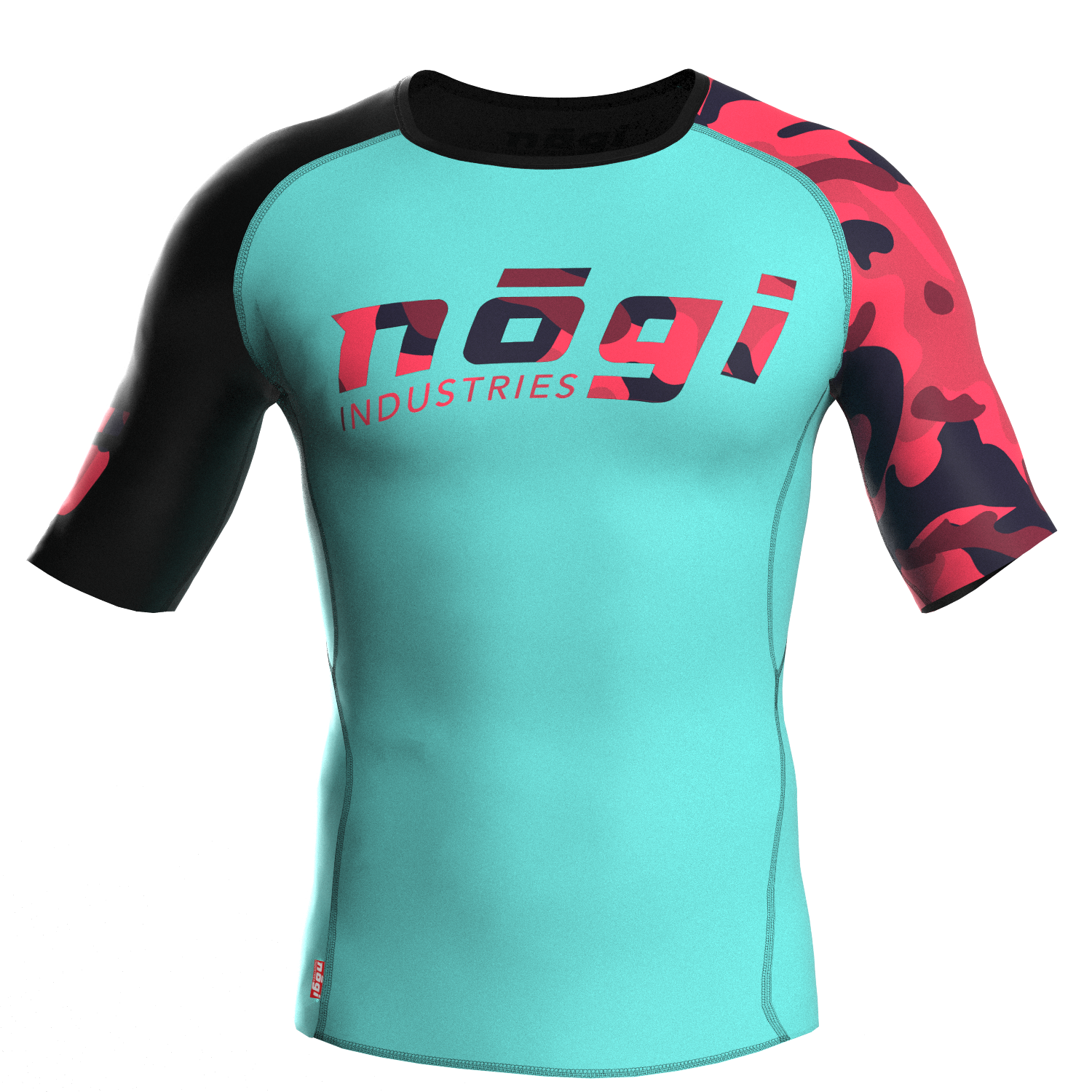 Recall Camo Short Sleeve Rash guard Teal with Red Camo Front